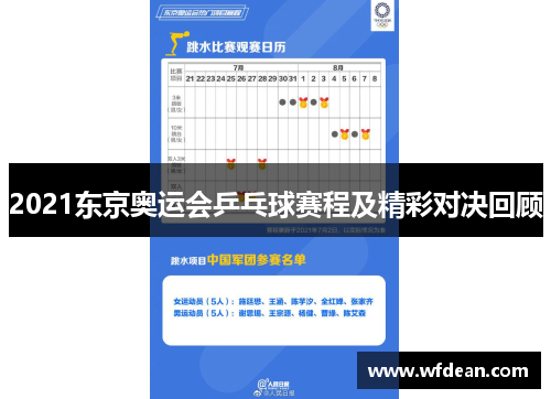 2021东京奥运会乒乓球赛程及精彩对决回顾